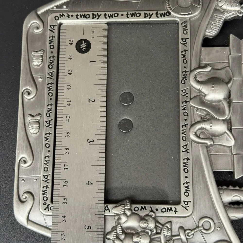 Pewter Baby Photo Frame ~ Noah's Ark Two By Two Malden Int. Holds 3.5 x 5 Photo